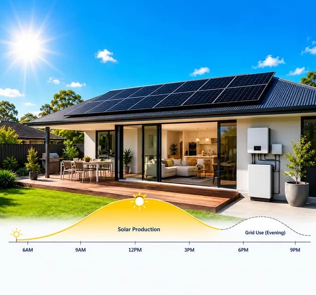 Rooftop solar panels paired with a wall-mounted inverter, showing a 6.6kW system design