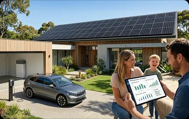 rooftop solar array representing a 6.6kW system for growing household energy needs