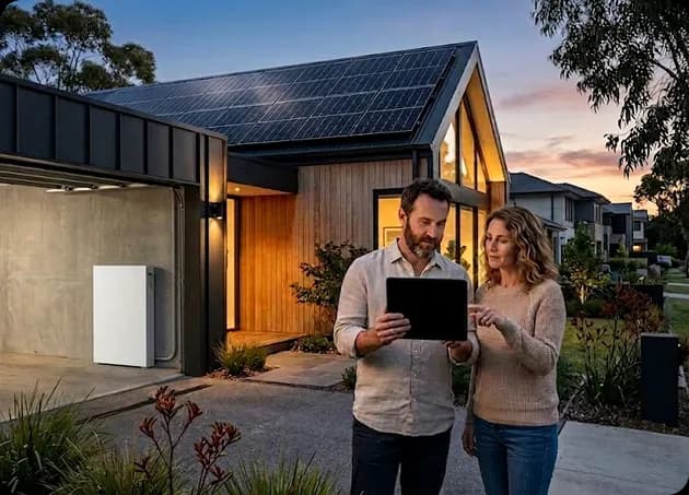 Rooftop solar panels paired with a home battery storage system