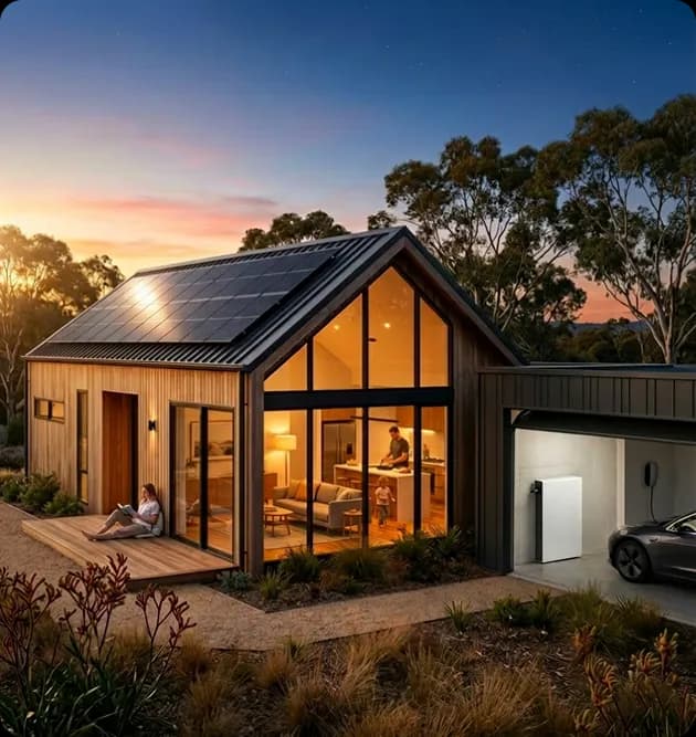 Residential battery storage unit connected to a home's rooftop solar panels