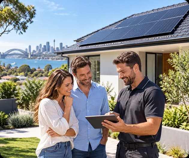 Sydney homeowner meeting with a solar provider to compare options before shortlisting