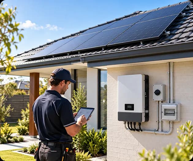 Inverter and wiring installed alongside panels, showing a system beyond just the panels