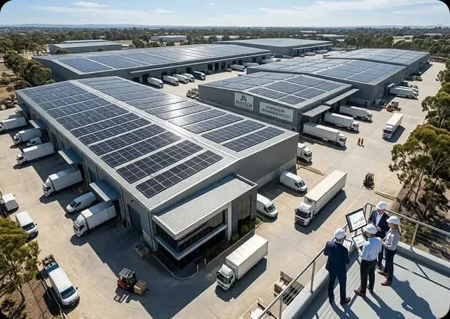 Rooftop solar panels powering a large-scale industrial facility with a 100kW system