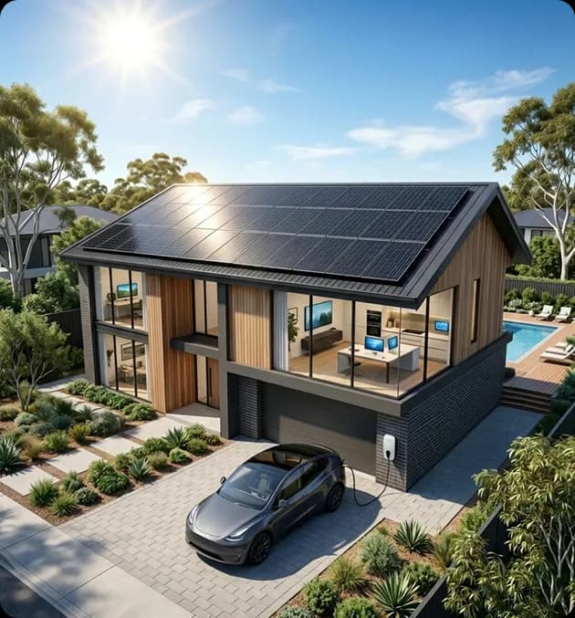 Solar panel array generating high daily output typical of a 10kW system in Australia