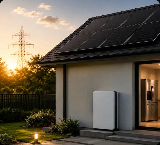 Solar meter and panels showing the balance between household use and grid export