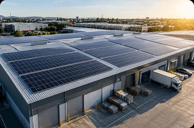 Rooftop solar panel array installed on an Australian commercial building