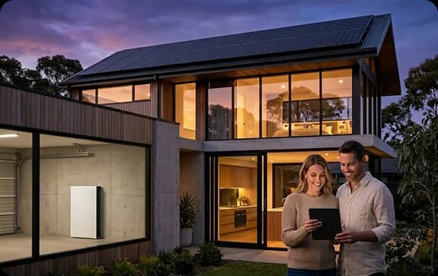 Battery and solar panel combination fitted to a home for backup power during outages