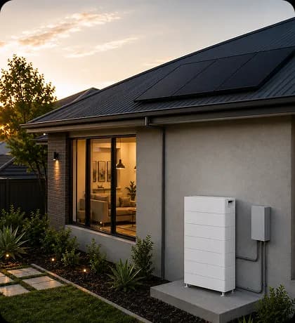 Rooftop solar array sized for a 6.6kW system paired with a 14kWh battery