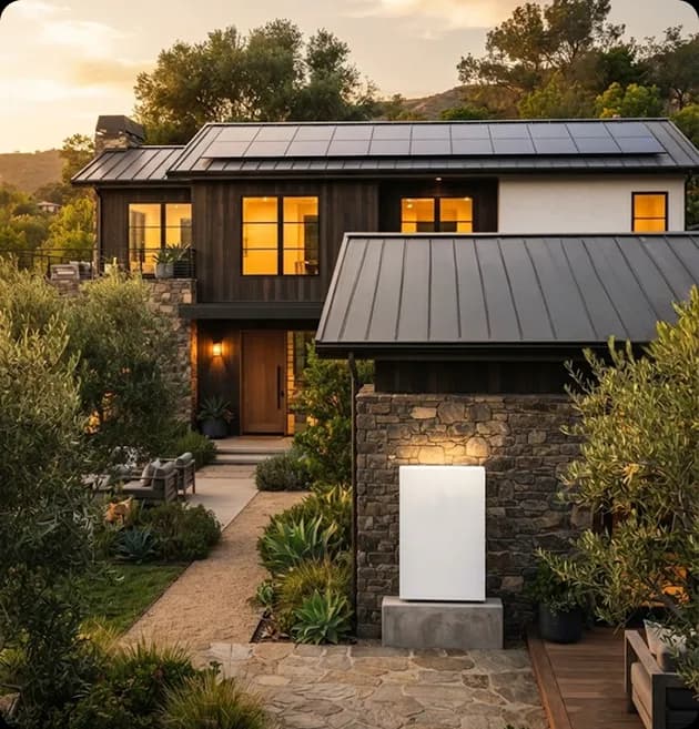 Home battery unit installed alongside a rooftop solar system