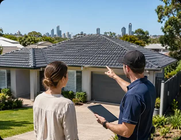 Installer inspecting roof condition ahead of a Brisbane solar installation