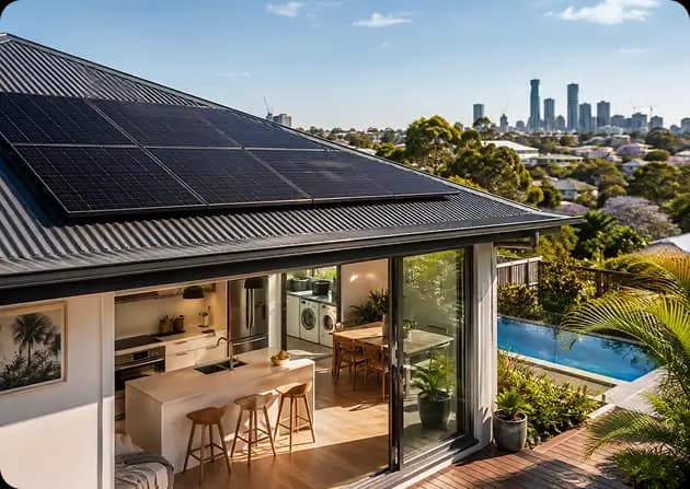 Close-up of a home solar array installed in Brisbane
