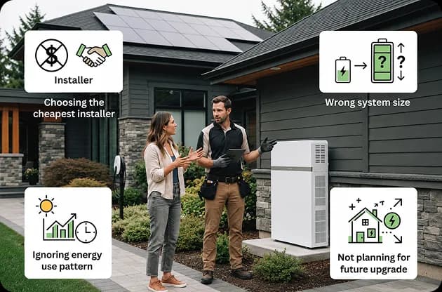 Homeowner comparing solar battery options to avoid common installation mistakes