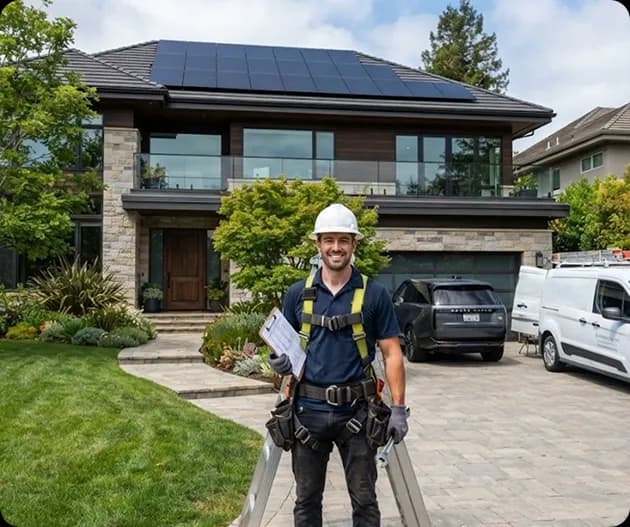 Installer assessing roof type ahead of a solar setup quote