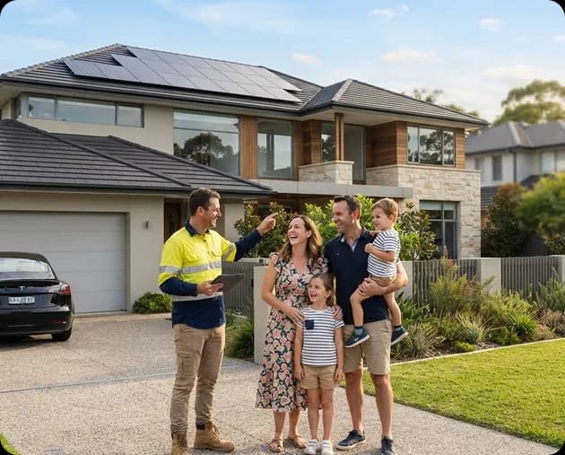 Solar panels fitted across a pitched roof on an Australian house