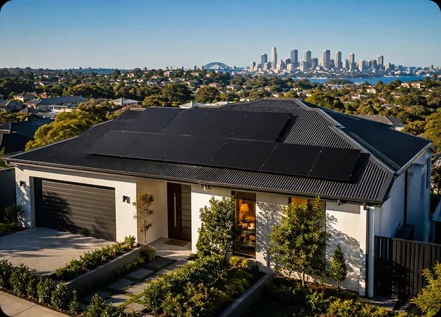Solar panels generating power on a Sydney rooftop
