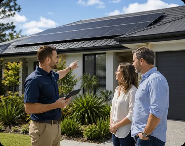 Solar installer discussing system options with a homeowner in Adelaide