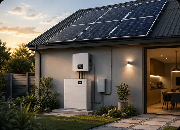 Battery storage unit installed alongside a solar panel system at an Adelaide home