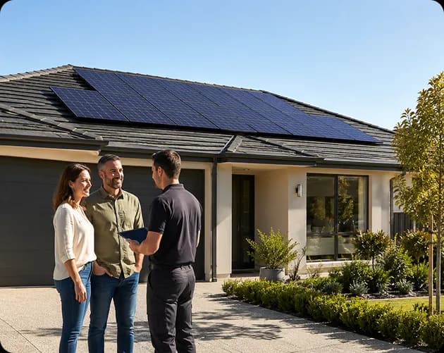 Rows of solar panels fitted to an Adelaide home's roof under clear South Australian skies