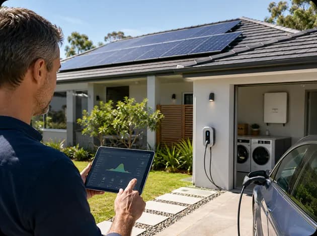 Homeowner checking a monitoring app after their Adelaide solar system is installed