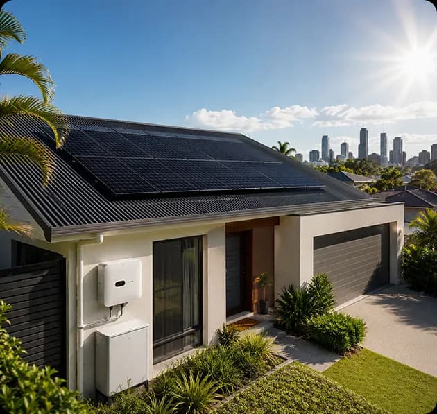 Solar panels installed on a Queenslander-style roof in sunny Brisbane