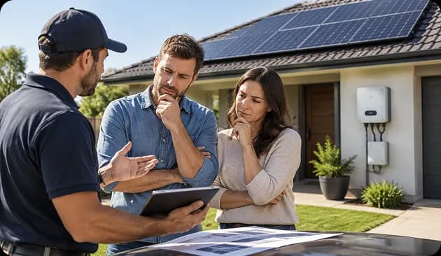 Perth homeowner reviewing a solar proposal to avoid costly installation mistakes