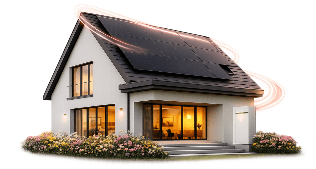 Illustration of a home fitted with rooftop solar panels