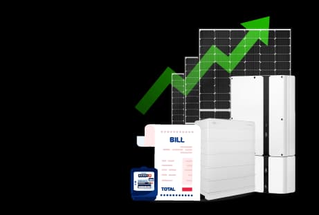 Electricity price hike warning with solar panels, battery, and bill illustration showing how solar can reduce energy costs in 2025