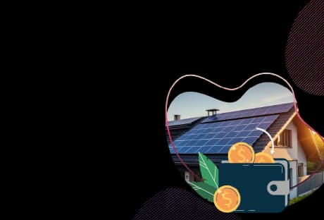 Image with text "What Are Feed-In Tariffs and Why They Matter for YOUR SOLAR SAVINGS?" alongside a house with solar panels, a wallet with coin.