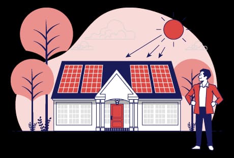 a vector image of house with rooftop solar panels installed