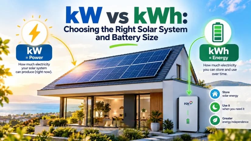 Direct comparison of solar kW system capacity versus kWh battery storage capacity for residential homes.