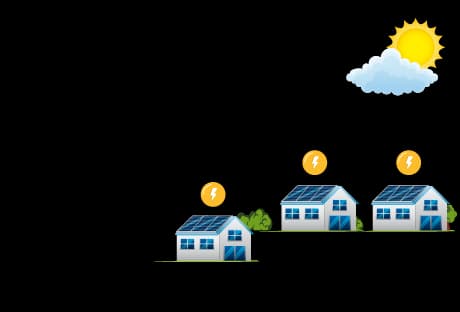 Infographic showing Australian homes with solar panels connected through a Virtual Power Plant network