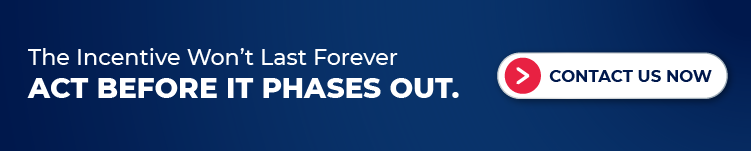 Banner urging homeowners to act before the solar battery incentive ends, with a "Contact Us Now" button on a blue background