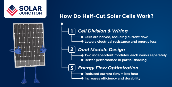 infographic image showing how do half cut solar cell work