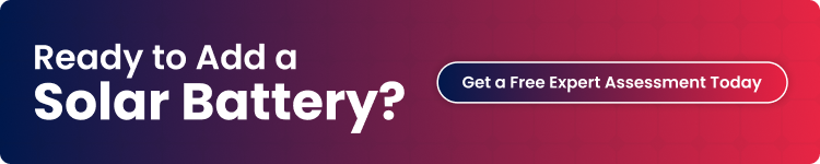 Call-to-action banner asking if the homeowner is ready to add a solar battery, with a button offering a free expert assessment.
