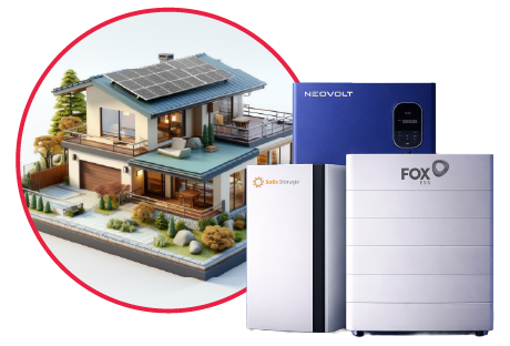 Modern home with solar panels and three battery storage systems