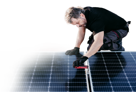 technician inspecting solar panel system performance