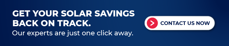 Banner with text "Get your solar savings back on track. Our experts are just one click away" and a red contact button labeled "Contact Us Now".