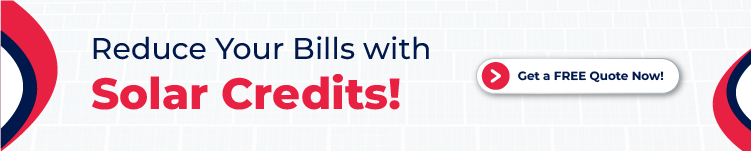 Banner promoting solar credits to reduce electricity bills, with a call-to-action button for a free quote.
