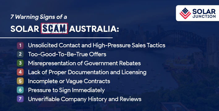 Infographic explaining 7 warning signs of a solar scam in australia